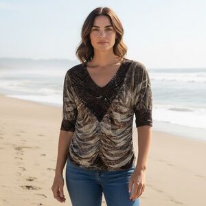 Daytrip Brown and Black Patterned Blouse
